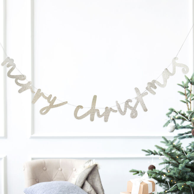 Glitter Merry Christmas Card Banner 2m