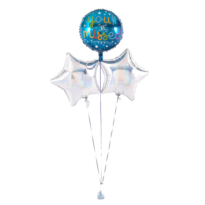 You'll Be Missed Blue & Silver Balloon Bouquet - DELIVERED INFLATED!