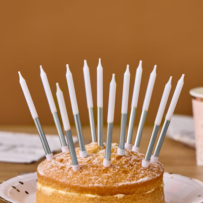 Silver Metallic Cake Candles - Pack of 24