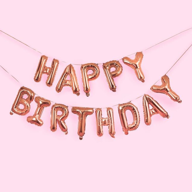 Metallic Rose Gold Happy Birthday 16 Foil Balloon Garland