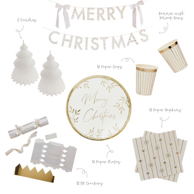 White Christmas Tableware Bundle - 16 Guests