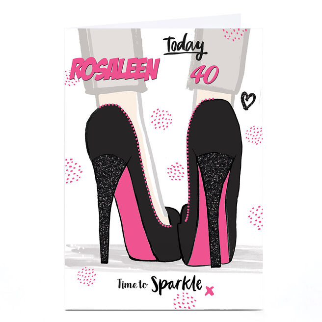 Personalised Birthday Card - Time To Sparkle Heels, Editable Age