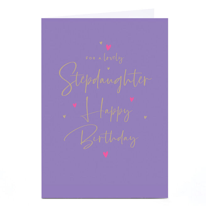 Birthday Card - Lilac and Gold Script, Stepdaughter
