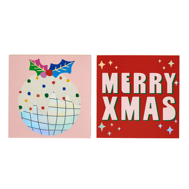 16 Disco Pudding Charity Christmas Cards - 2 Designs 