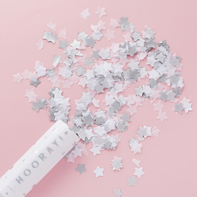 Metallic Silver Hooray Confetti Cannon 