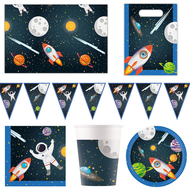 Rocket Space Party Tableware & Decorations Bundle - 16 Guests