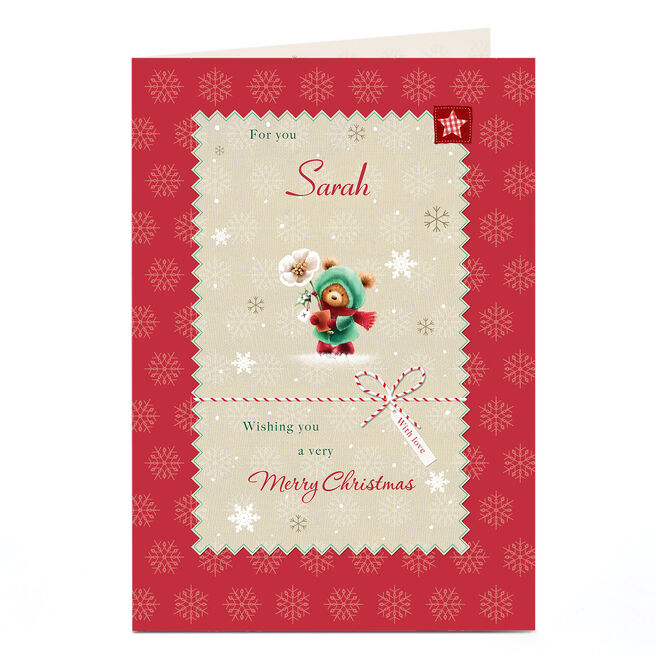 Personalised Christmas Card - Bear With Flower