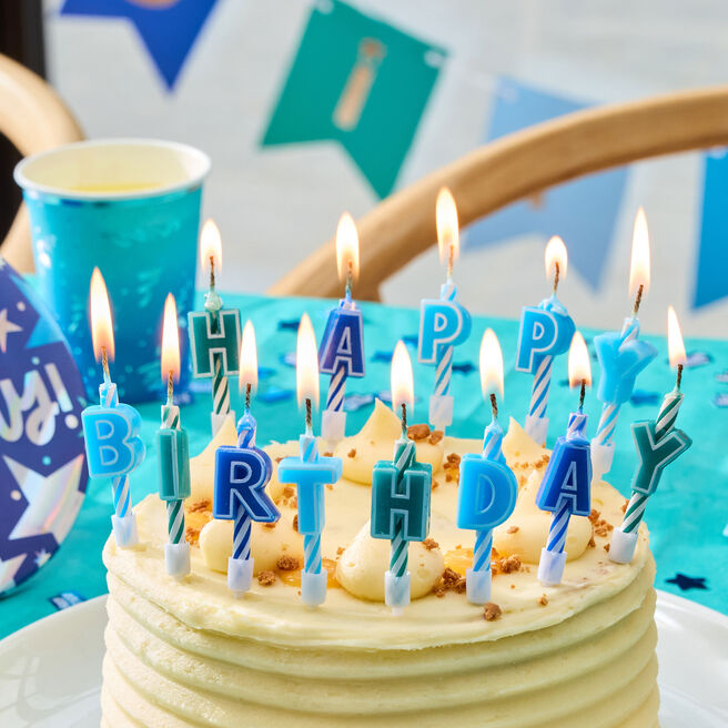 Blue Happy Birthday Letter Cake Candles - Pack of 13