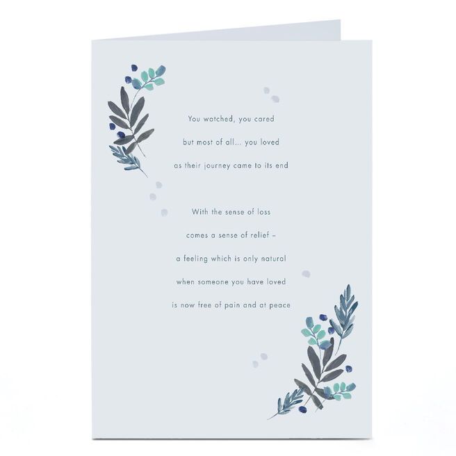 Personalised Sympathy Card - Free of Pain and At Peace