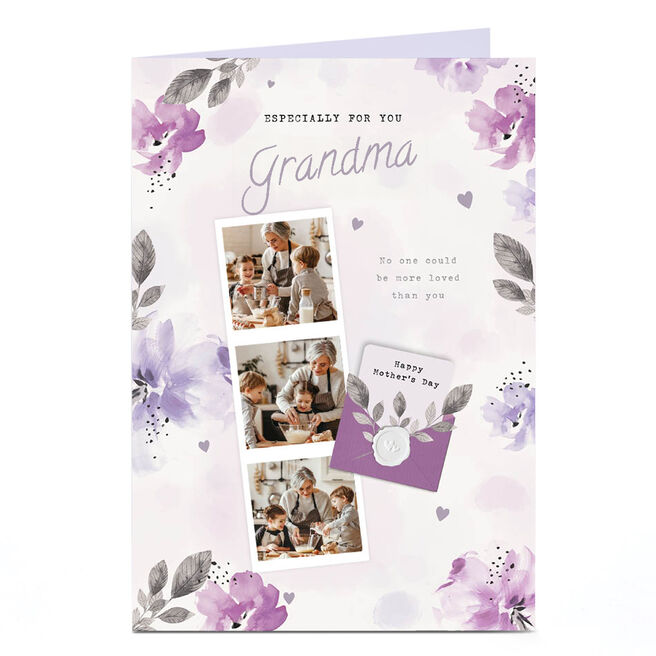 Personalised Mother's Day Card - 3 photos with lilac flowers - Grandma
