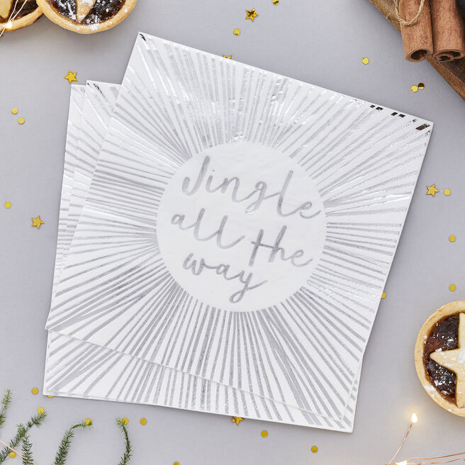 Silver Jingle All The Way Paper Napkins - Pack of 16 