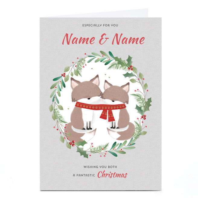 Personalised Christmas Card - Festive Foxes, Any 2 Names