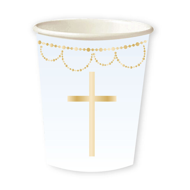 Blue Botanical Cross Party Cups - Pack of 8