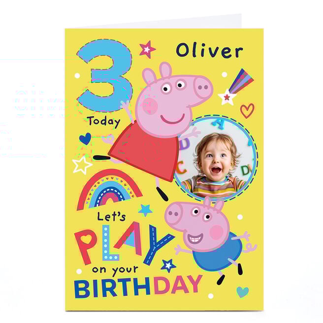 Personalised Birthday Card - Peppa Pig Age 3, Photo Upload, Any Name