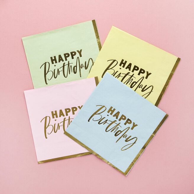 Pastel Happy Birthday Paper Napkins - Pack of 16