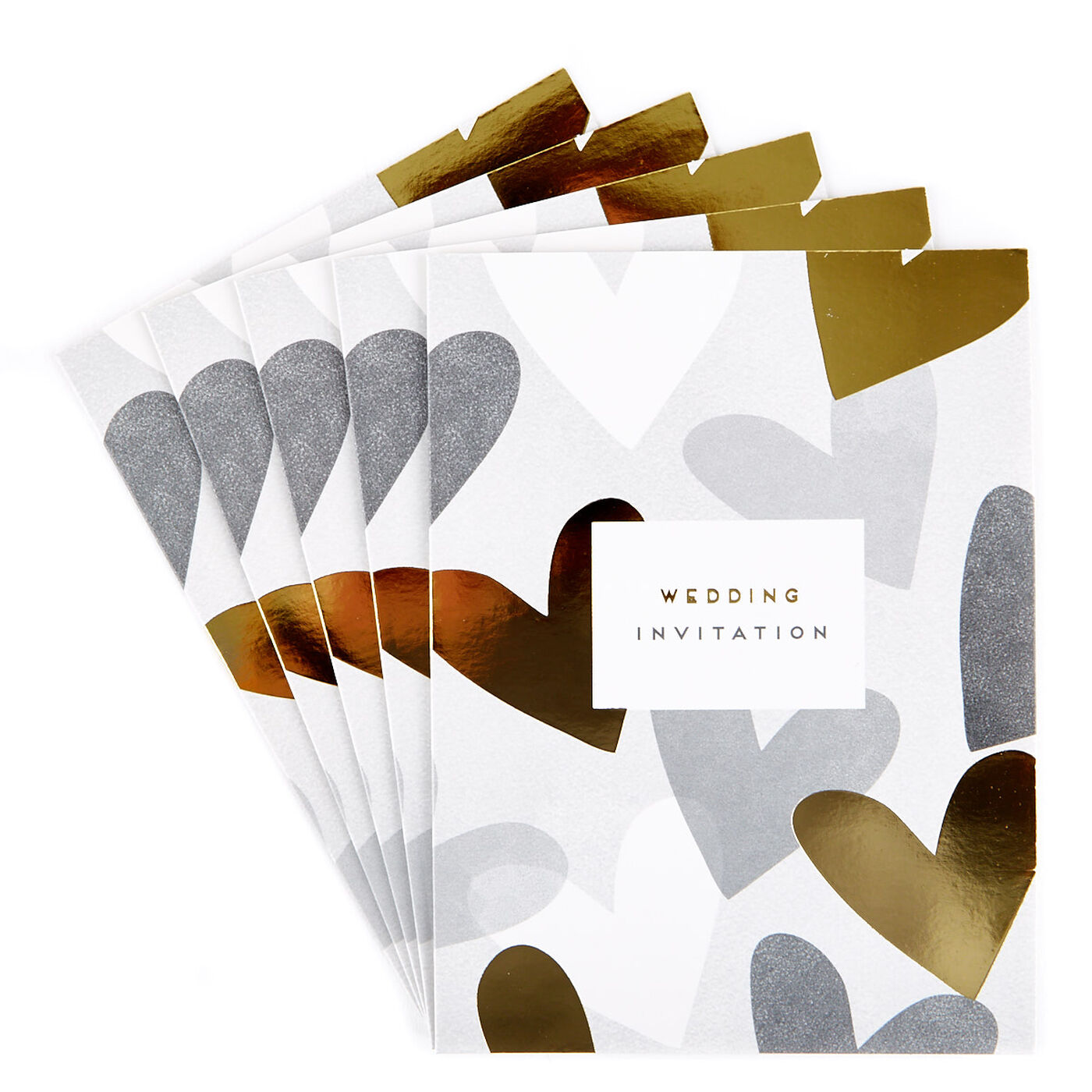 Buy Gold & Silver Hearts Wedding Invitations Pack of 12 for GBP 1.79
