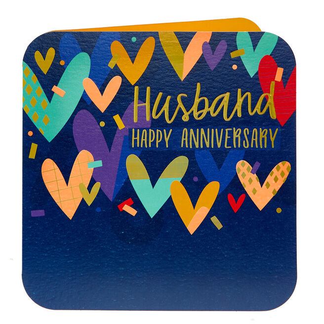 Anniversary Card - Husband, Foil Hearts 