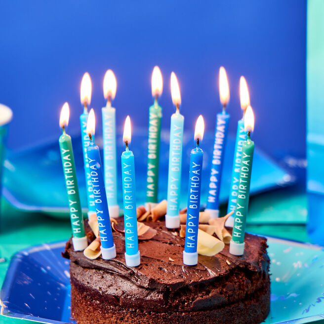 Blue Happy Birthday Cake Candles - Pack of 12