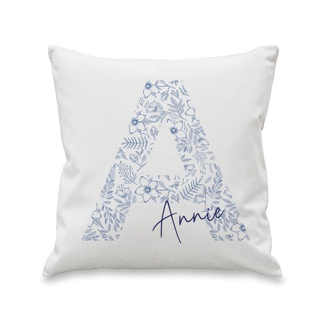 Personalised Floral Blue Initial Cushion