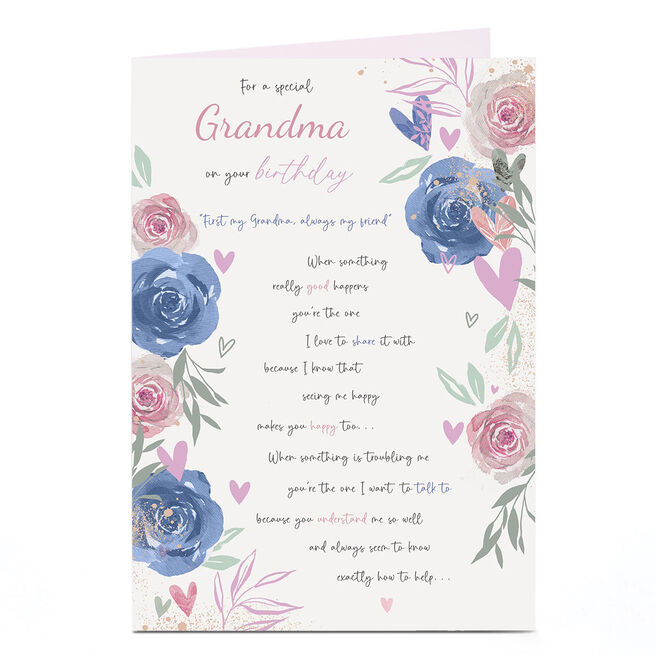 Personalised Birthday Card - First My Grandma Always My Friend Roses