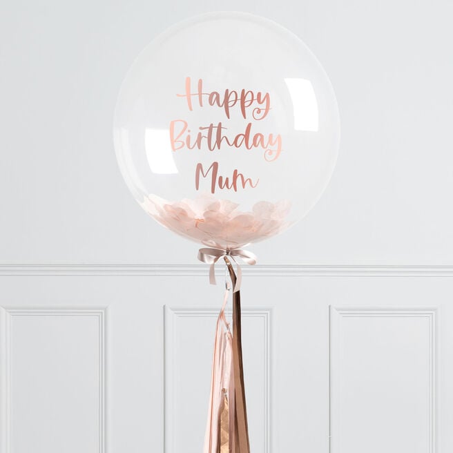 Personalised 20-Inch Rose Gold Confetti Tassel Bubblegum Balloon - DELIVERED INFLATED!