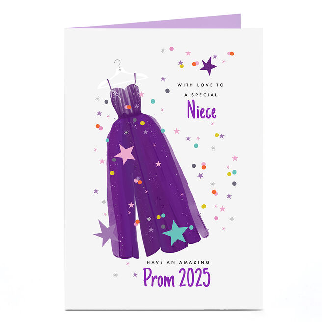 Personalised Prom Card - Purple Dress, Niece