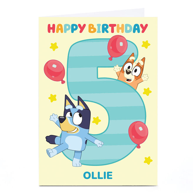 Personalised Birthday Card - Bluey Age 5, Any Name