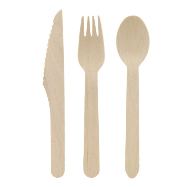 Eco Wooden Mixed Cutlery - Pack of 18