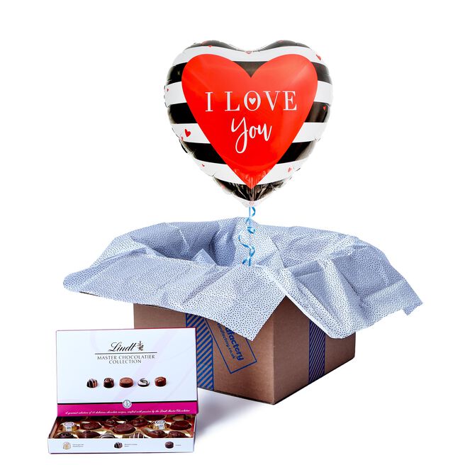 I Love You Heart-Shaped Balloon & Lindt Chocolates - FREE GIFT CARD!