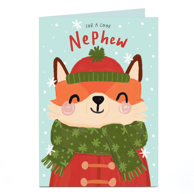 Christmas Card - Bundled Up Fox, For A Cool Nephew