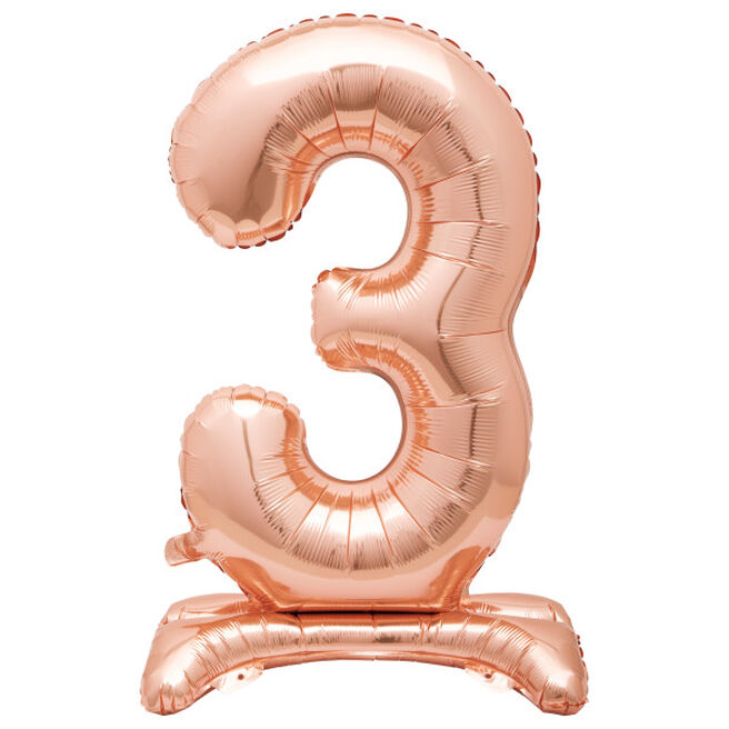 30-Inch Rose Gold Air-Fill Standing Number 3 Table Balloon