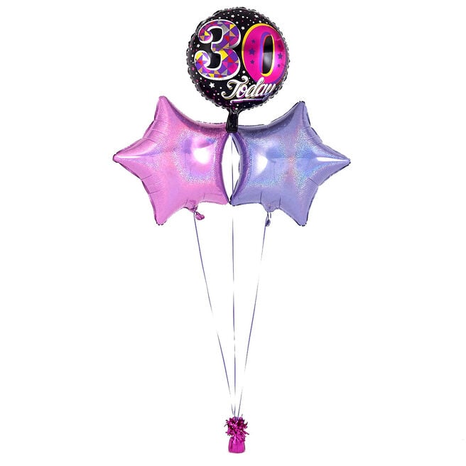30th Birthday Black Balloon Pink Balloon Bouquet - DELIVERED INFLATED!