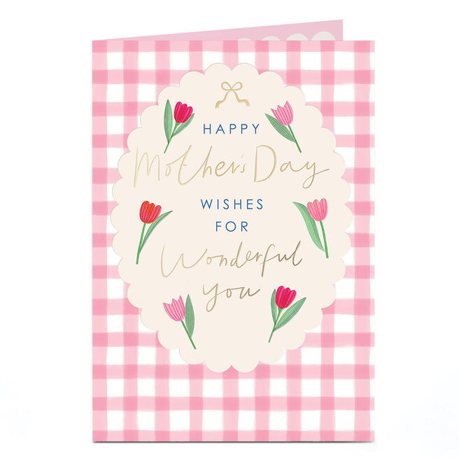 Mother's Day Card - Pink Gingham and Tulips