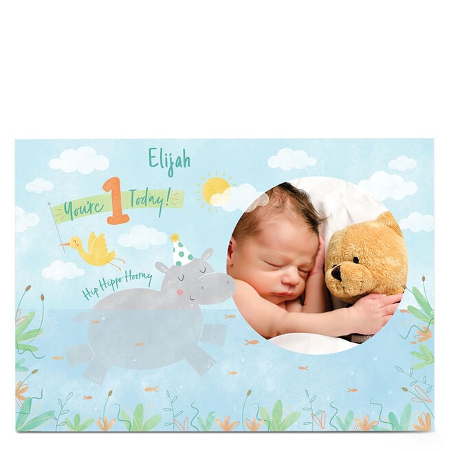 Photo 1st Birthday Card - Hip Hippo Hooray