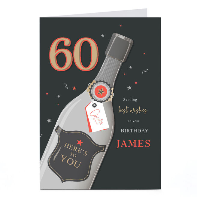 Personalised Birthday Card - Here's To You Champagne, Editable Age