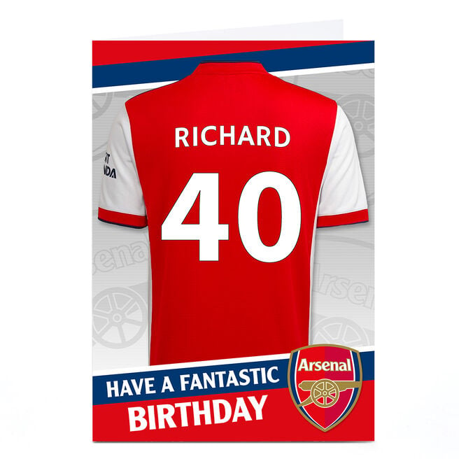 Personalised Arsenal FC Birthday Card - Shirt Name & Number