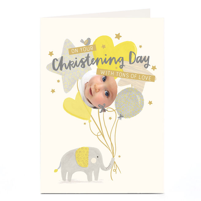 Photo Christening Card - Elephant & Balloons