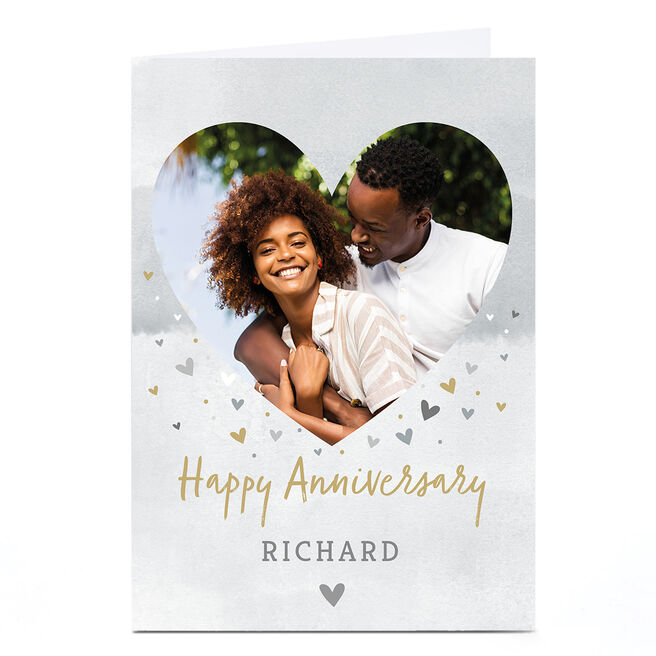 Photo Anniversary Card - Gold & Silver Hearts