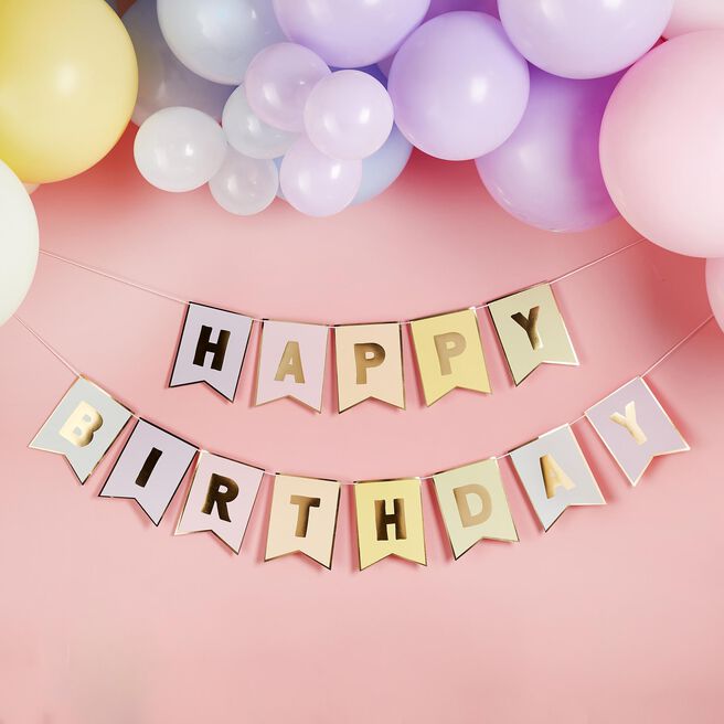 Pastel Happy Birthday Flag Card Banner