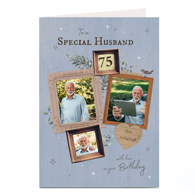 Personalised Birthday Card Photo Card - Special Husband 75th, Editable Age