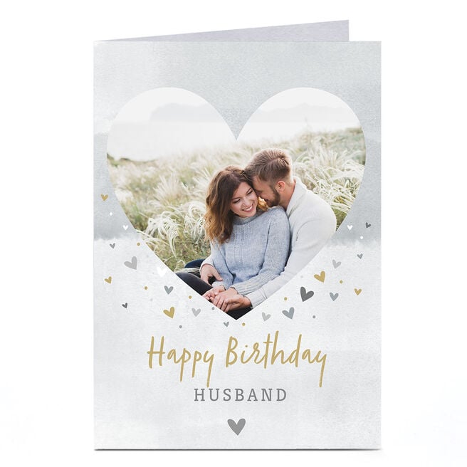 Photo Birthday Card - Husband Watercolour Hearts