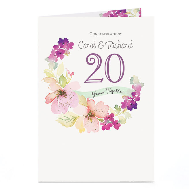 Personalised Anniversary Card - Watercolour Flowers, Any Year