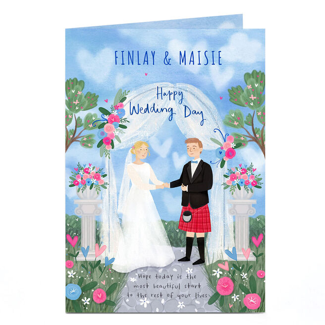 Personalised Bride & Groom With Kilt Wedding Card