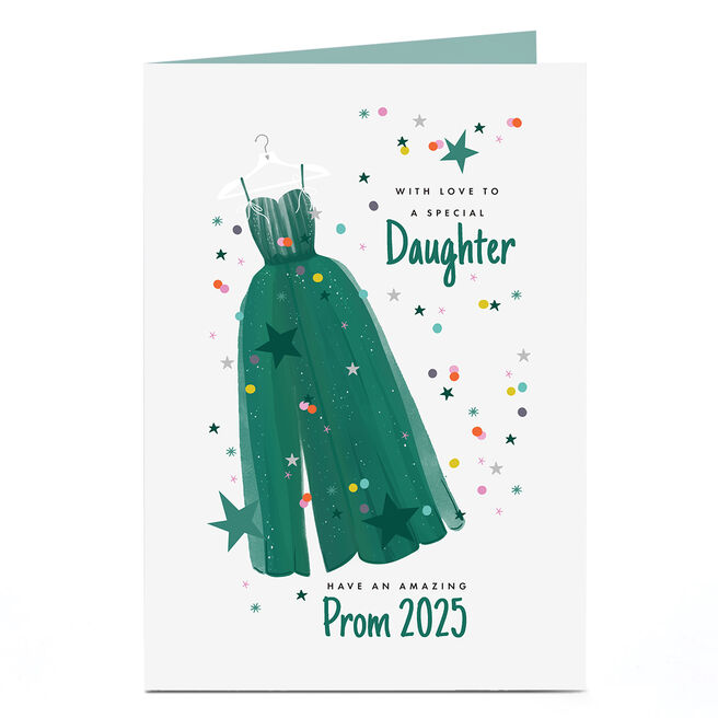 Personalised Prom Card - Green Prom Dress, Daughter