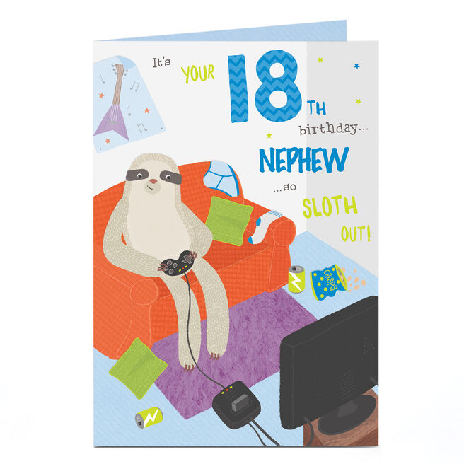 Personalised 18th Birthday Card - Sloth Out [Nephew]