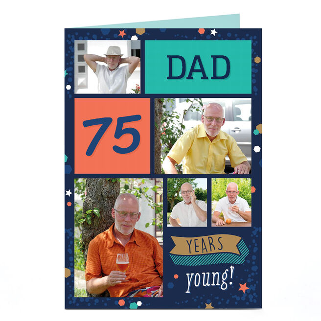 Photo 75th Birthday Card - Dad 5 Photos, Editable Age