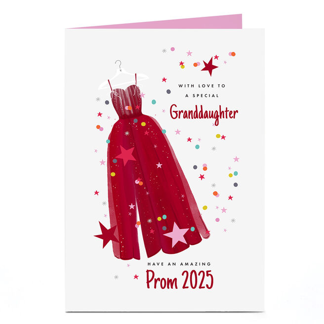 Personalised Prom Card - Red Prom Dress, Granddaughter