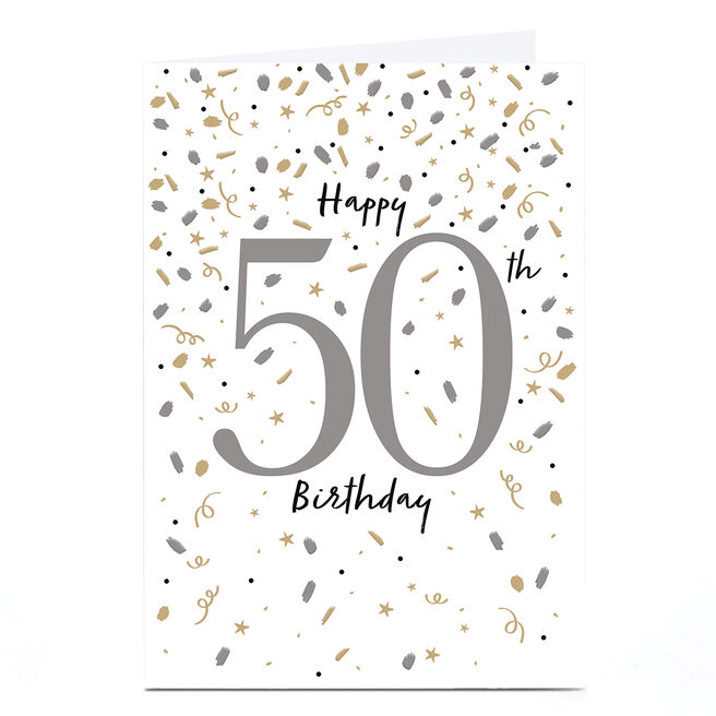 Personalised 50th Birthday Card - Gold and Silver Confetti