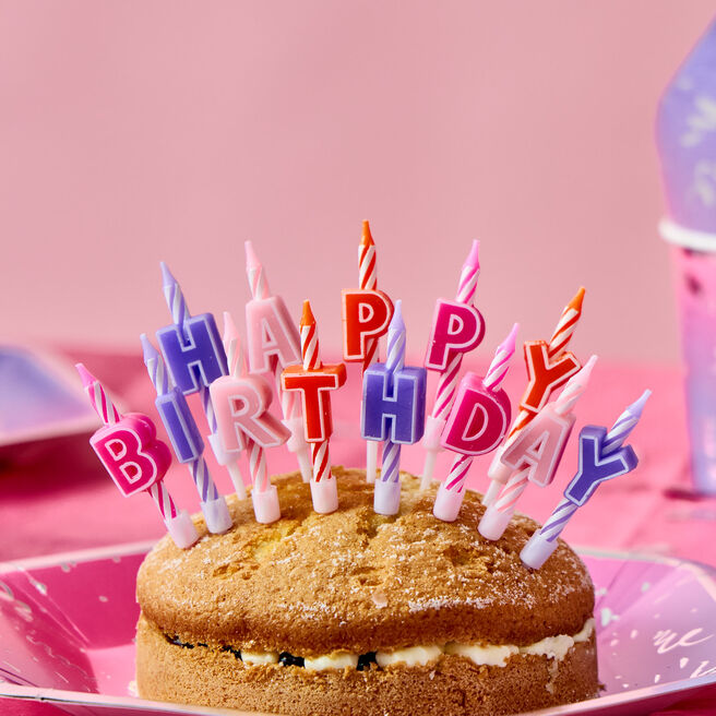 Pink Happy Birthday Letter Cake Candles - Pack of 13