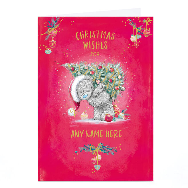 Personalised Tatty Teddy Christmas Card - Bear with Christmas Tree, Any Name